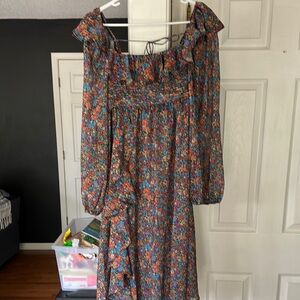 For Love And Lemons Orange Blue Off-Shoulder Sundress